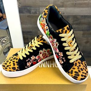 Johnny Was tennis shoes leopard and floral embroidery. Size 9 available